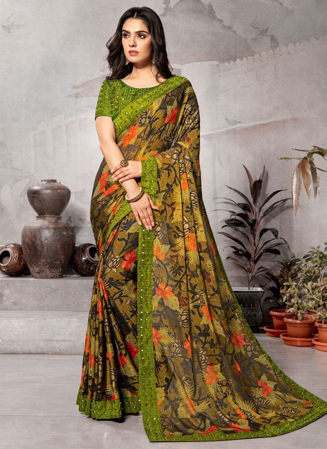 MINTORSI KRITIKA SITARA HITS Festive Wear Chiffon Brasso Printed Mirror Lace Saree Collection